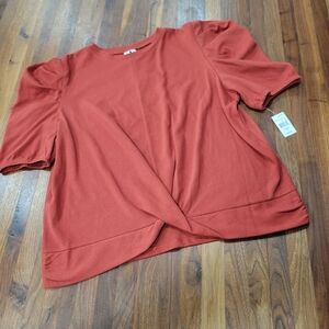 Grace + Karma Twist Front Puff Sleeve Knit Top Size 1X